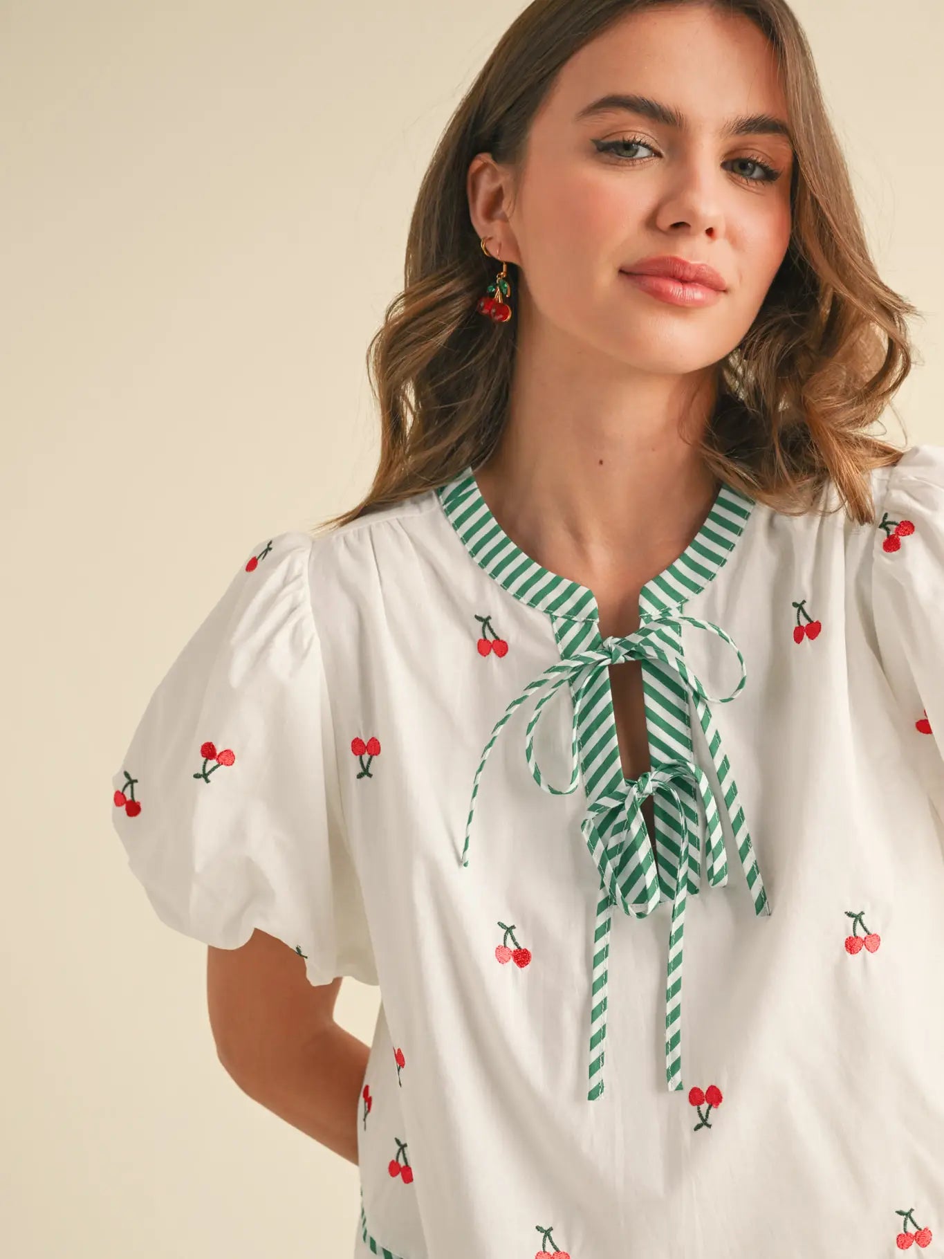 Fruit Embroidery Puff Sleeve Mini Dress