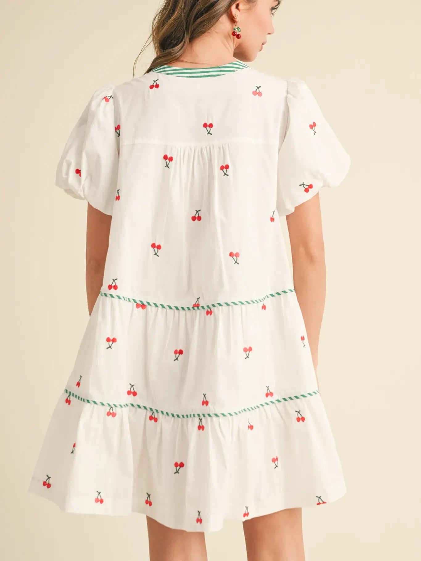 Fruit Embroidery Puff Sleeve Mini Dress