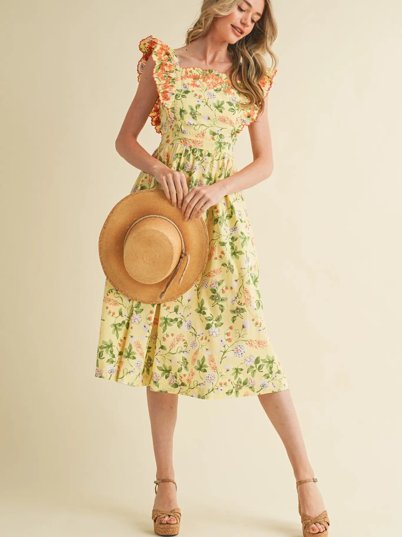 Embroidered Floral Midi Dress