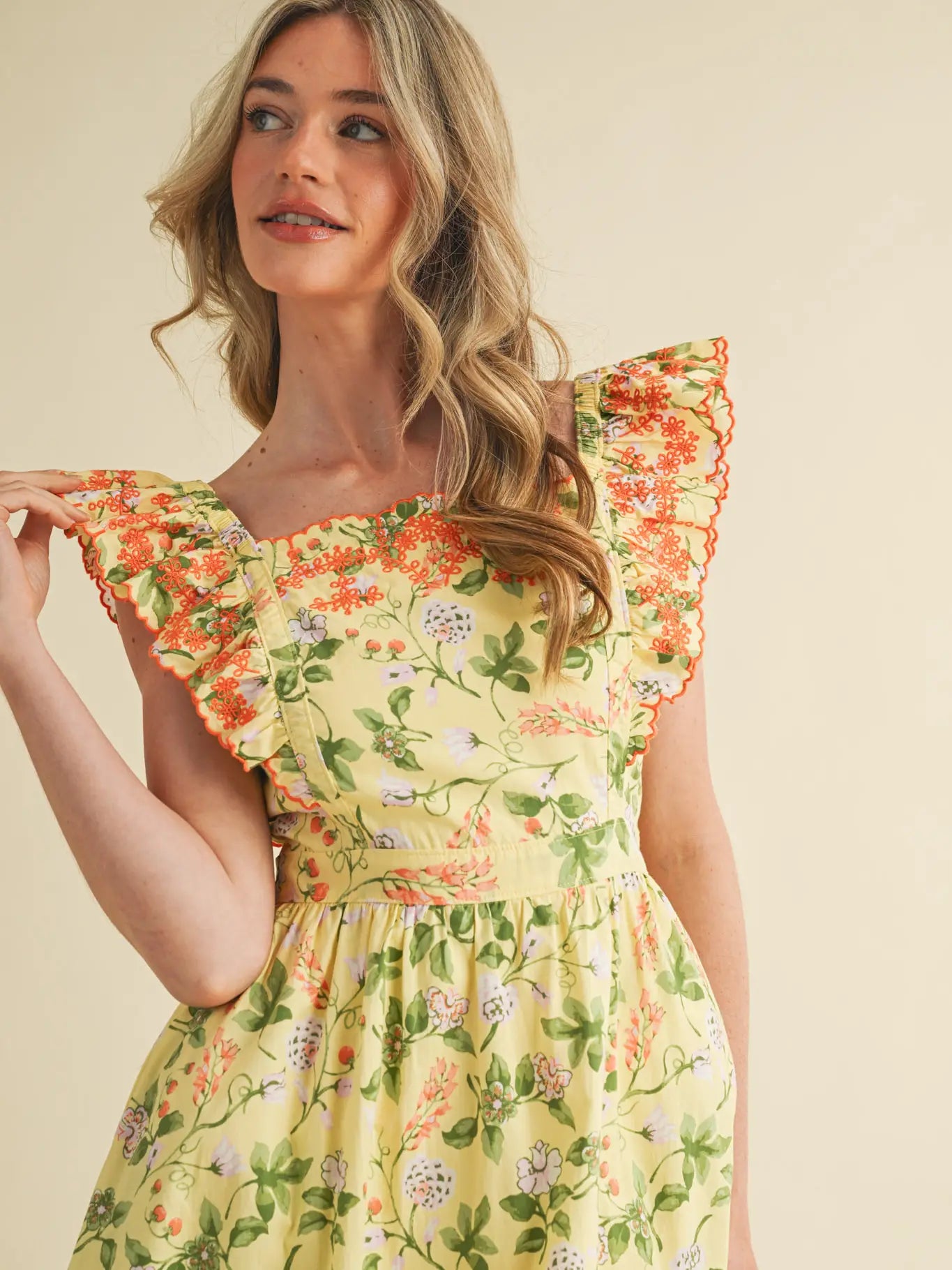 Embroidered Floral Midi Dress
