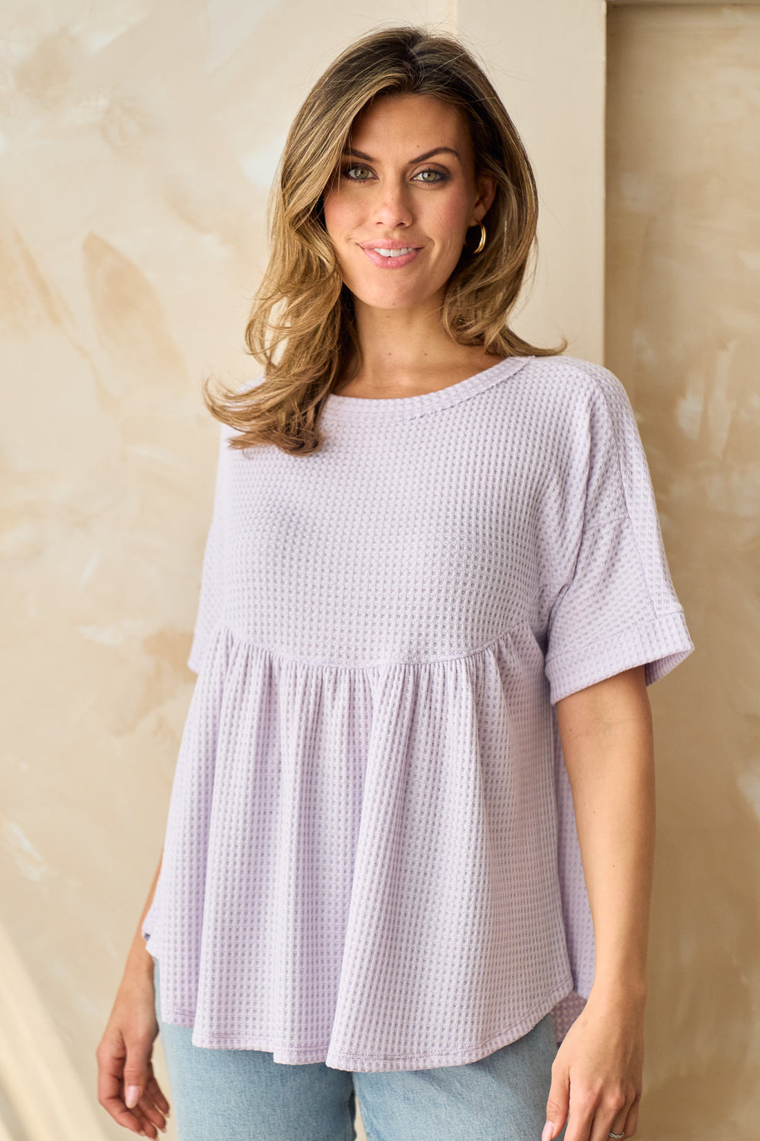 Round Shaped Bodice Top with Waffle Fabric