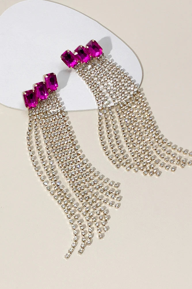 Magenta Cubic Zirconia Party Earrings