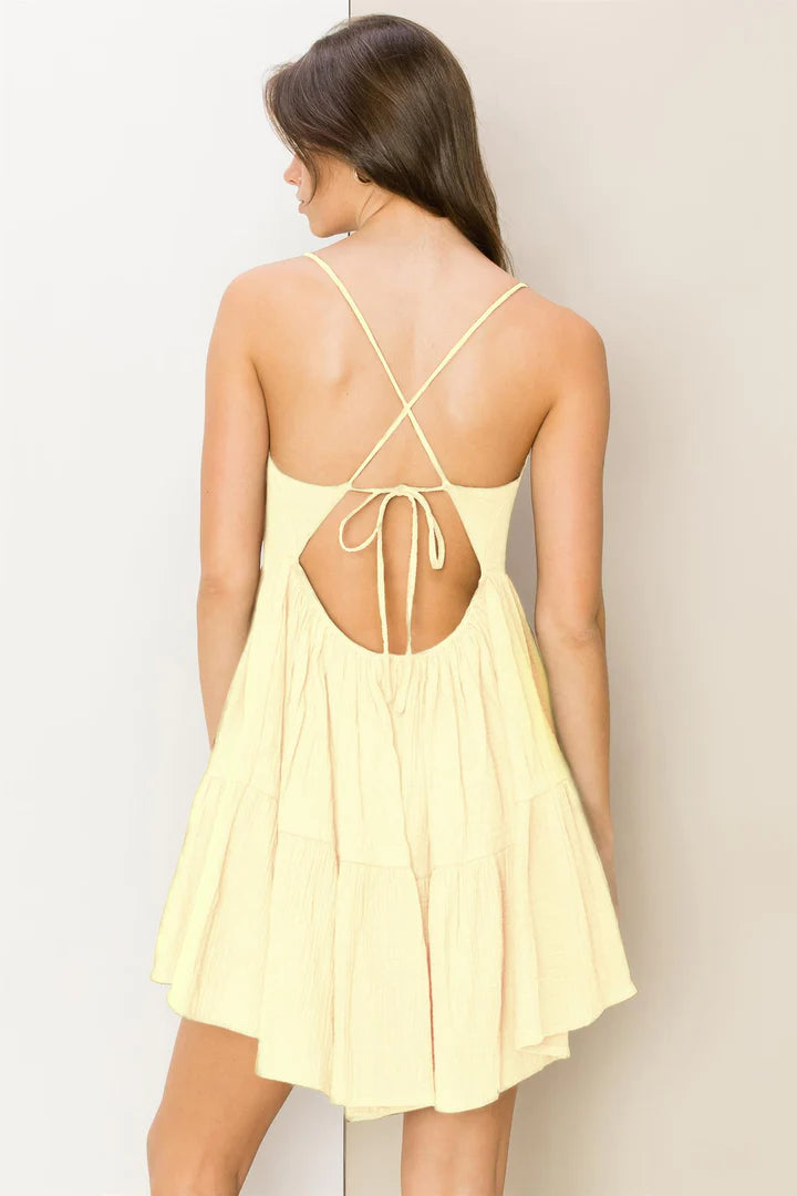 Summer Date Tie Back Tiered Mini Dress