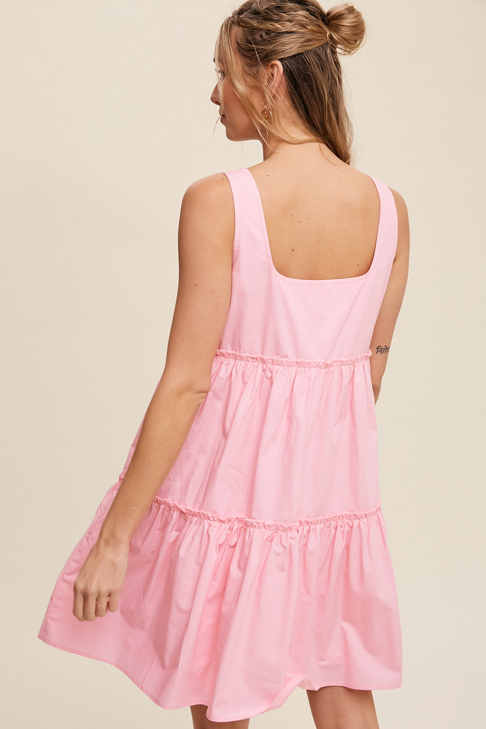 Tiered Square Neck Poplin Dress