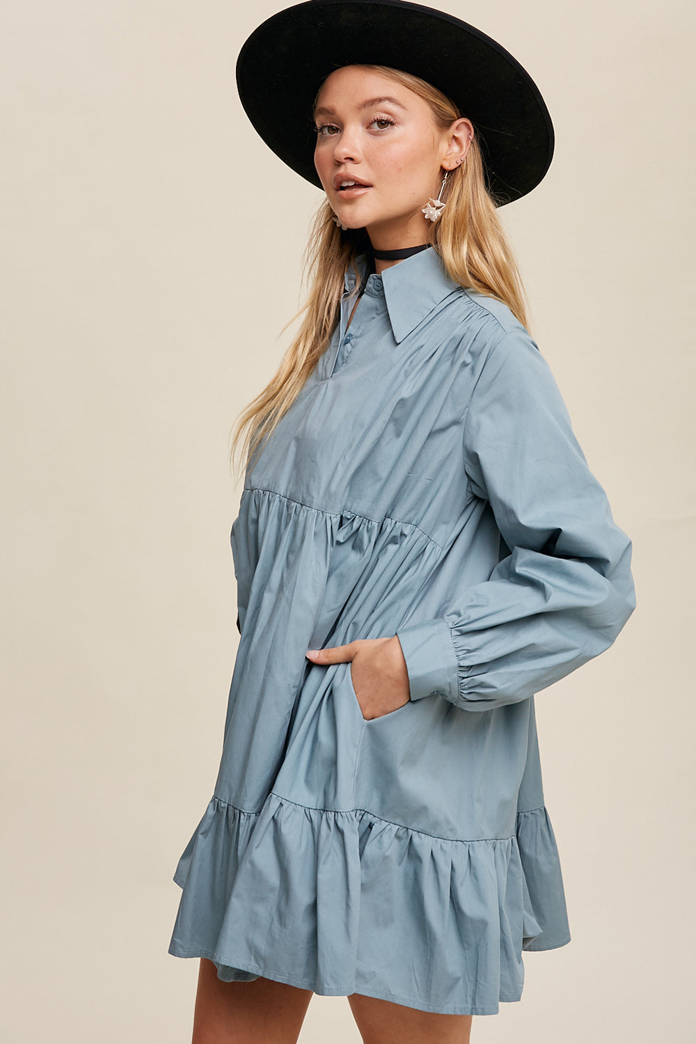 Poplin Woven Mini Flowy Dress