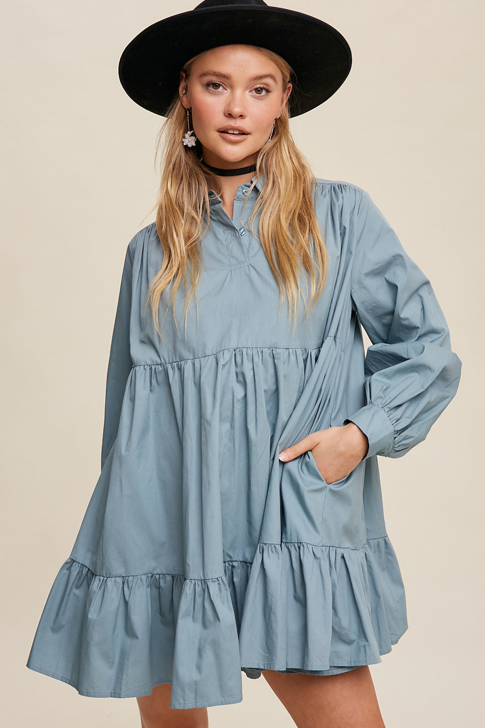 Poplin Woven Mini Flowy Dress