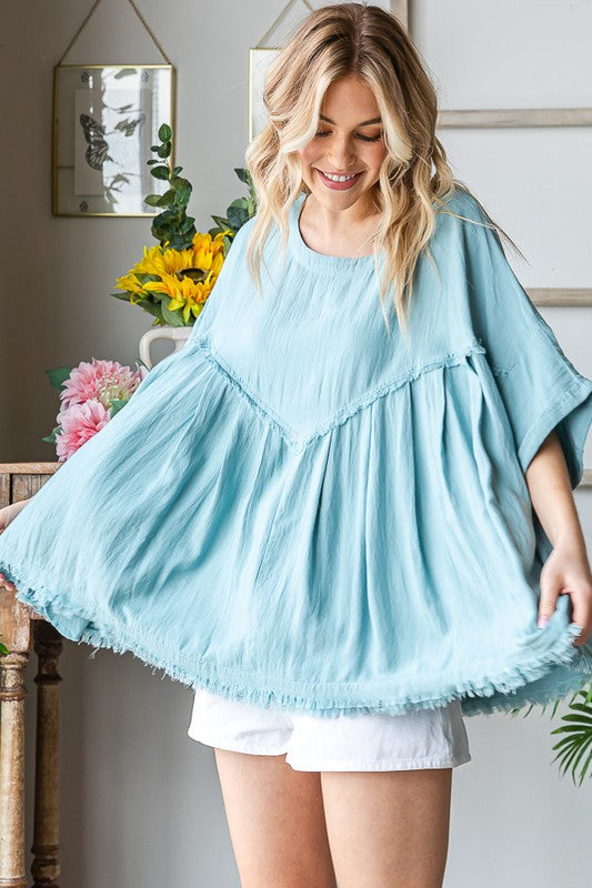 Mineral Washed Soft Texture Pleated Top