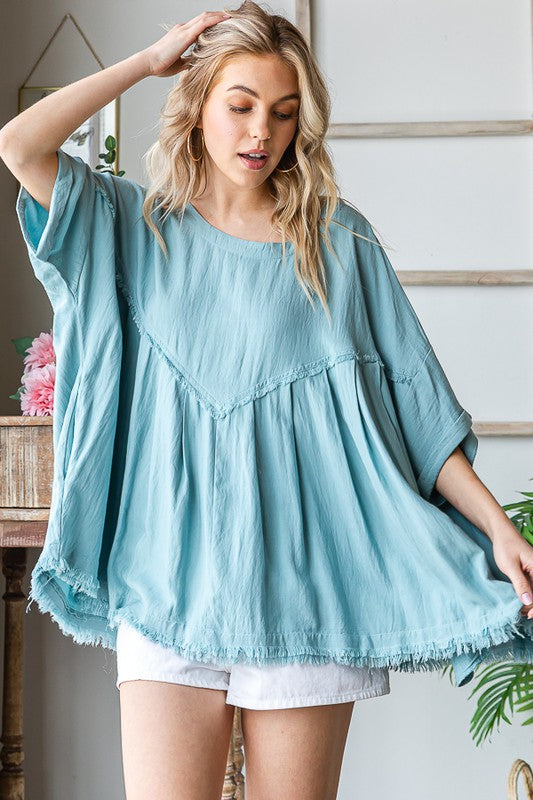 Mineral Washed Soft Texture Pleated Top