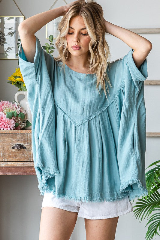 Mineral Washed Soft Texture Pleated Top