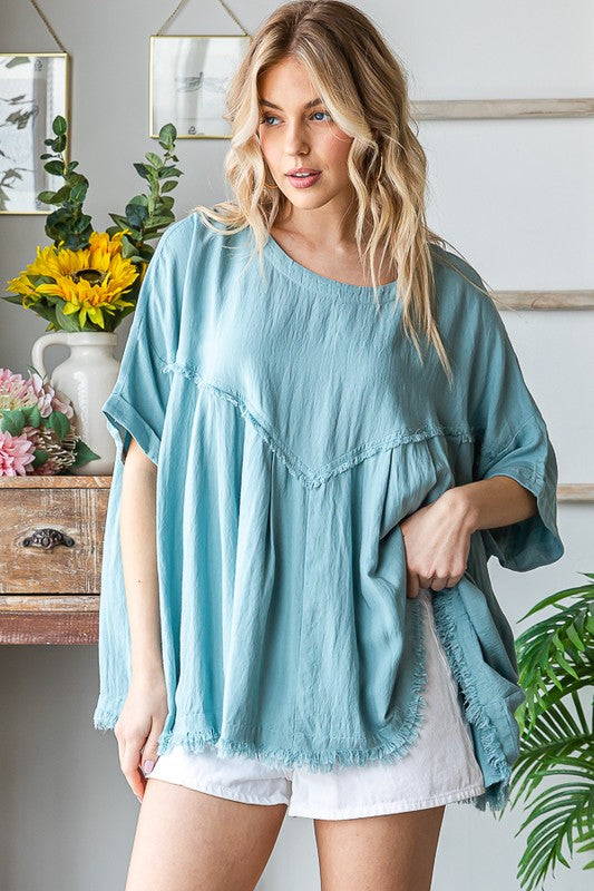 Mineral Washed Soft Texture Pleated Top