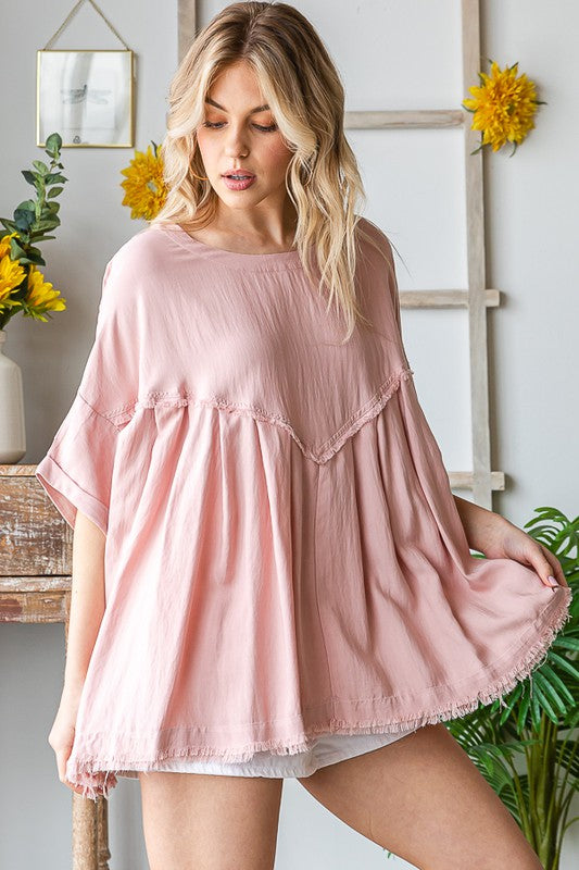 Mineral Washed Soft Texture Pleated Top