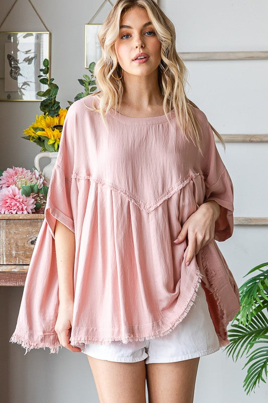 Mineral Washed Soft Texture Pleated Top