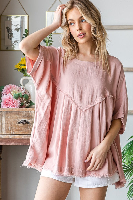 Mineral Washed Soft Texture Pleated Top