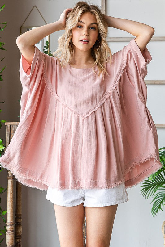 Mineral Washed Soft Texture Pleated Top