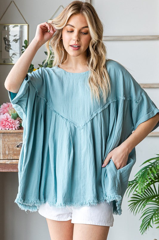 Mineral Washed Soft Texture Pleated Top