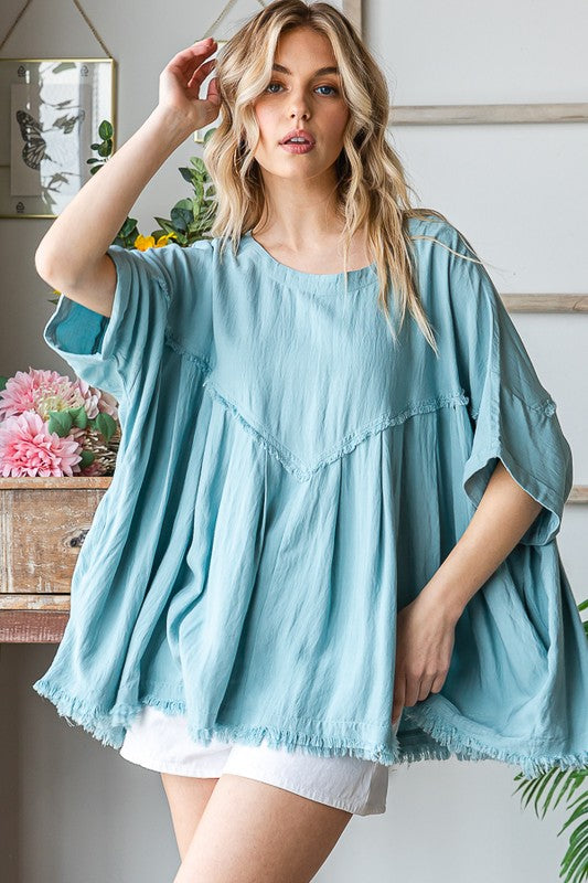 Mineral Washed Soft Texture Pleated Top