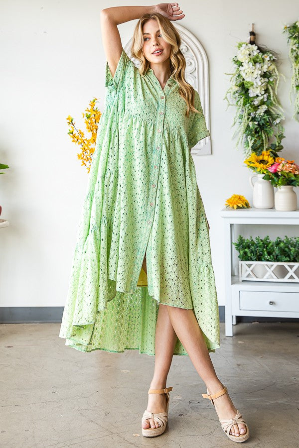 Washed Eyelet Long and Back Tier Dress