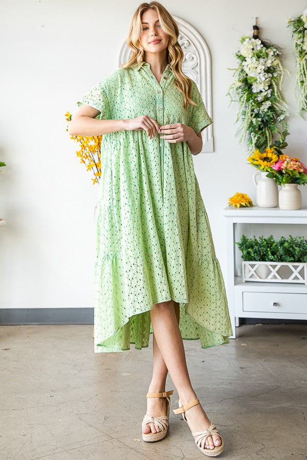 Washed Eyelet Long and Back Tier Dress