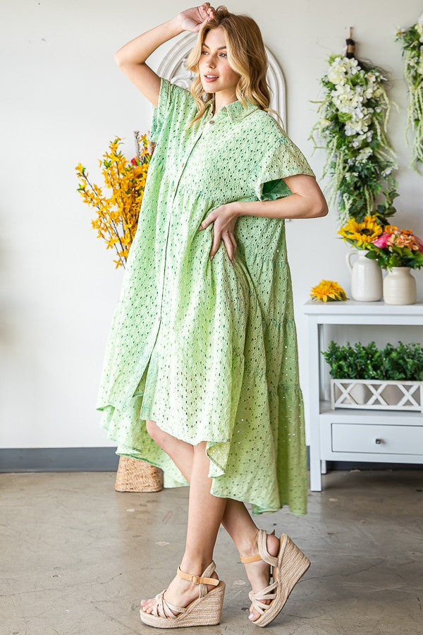 Washed Eyelet Long and Back Tier Dress