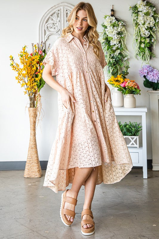 Washed Eyelet Long and Back Tier Dress