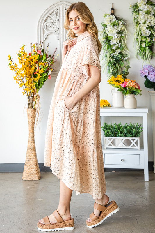 Washed Eyelet Long and Back Tier Dress