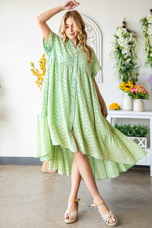 Washed Eyelet Long and Back Tier Dress