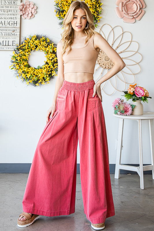Washed Pleated Flare Pants