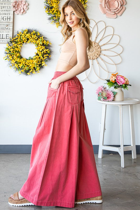 Washed Pleated Flare Pants