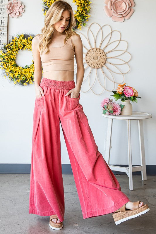 Washed Pleated Flare Pants