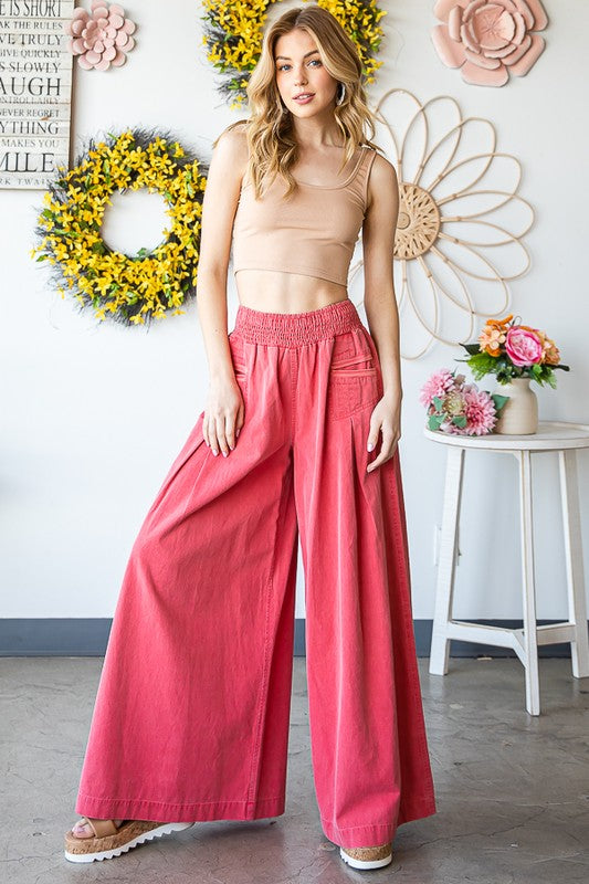 Washed Pleated Flare Pants