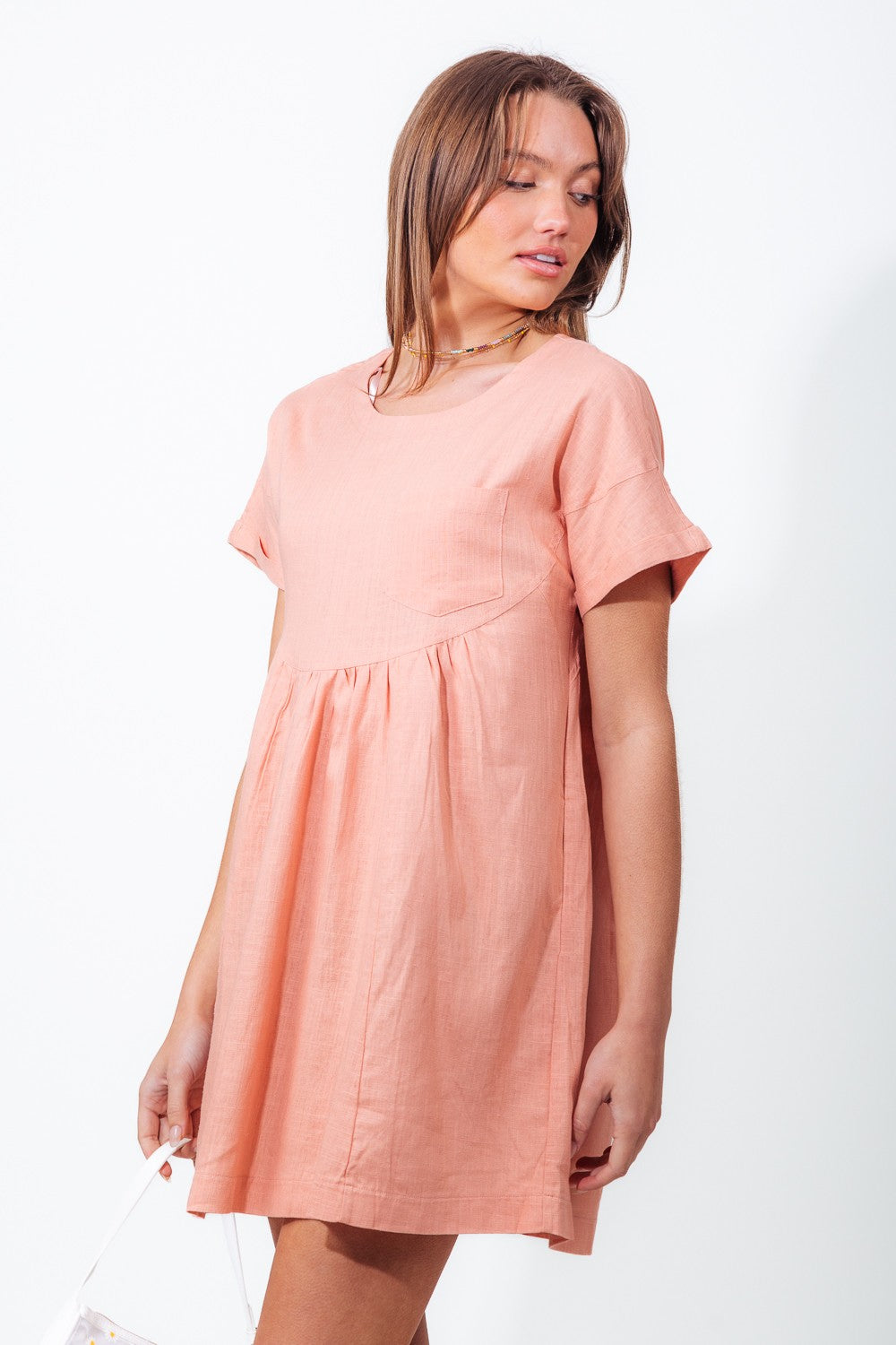 Short Sleeve Solid Woven Mini Dress