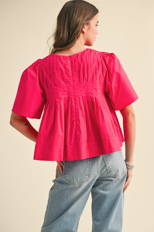 Cropped Pleated Short Sleeve Top