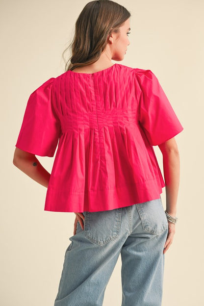 Cropped Pleated Short Sleeve Top