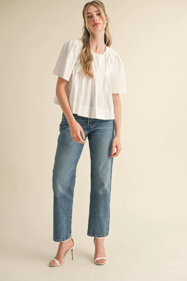 Cropped Pleated Short Sleeve Top