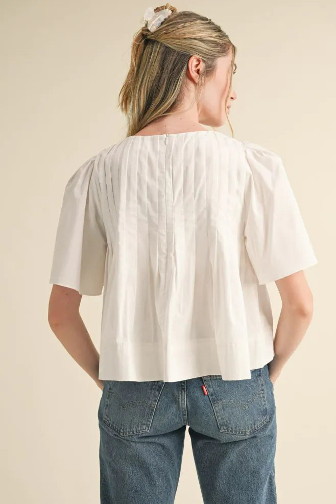 Cropped Pleated Short Sleeve Top