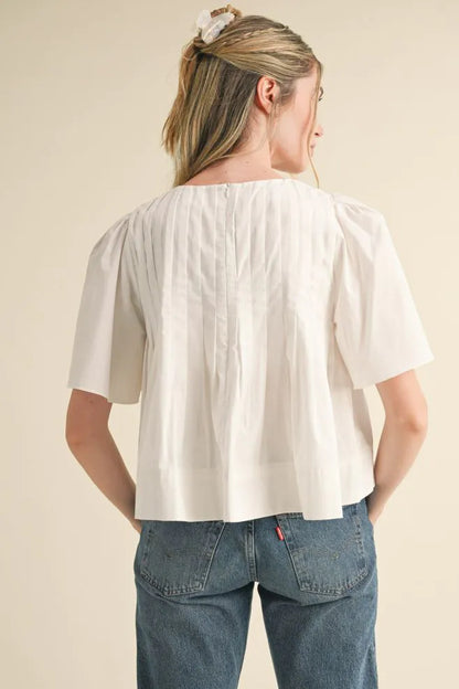 Cropped Pleated Short Sleeve Top