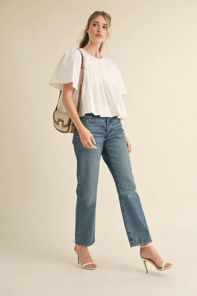 Cropped Pleated Short Sleeve Top