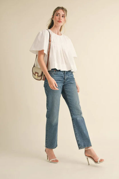 Cropped Pleated Short Sleeve Top