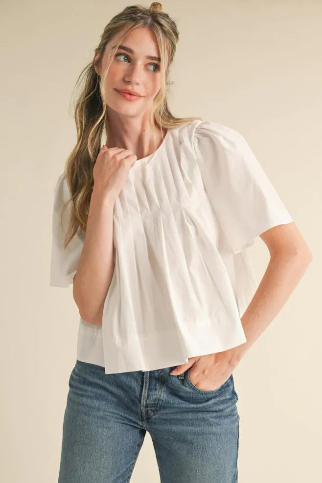 Cropped Pleated Short Sleeve Top