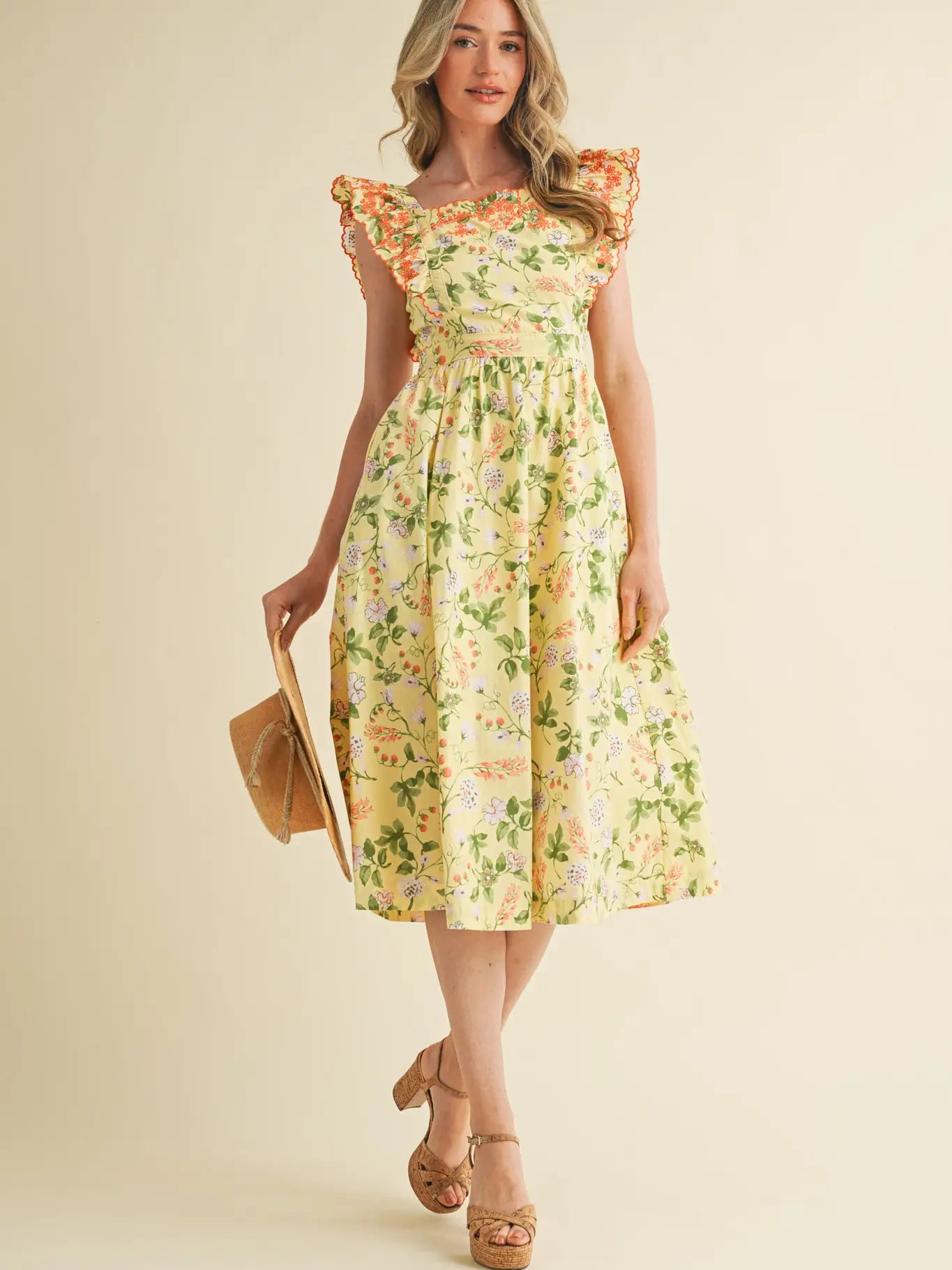 Embroidered Floral Midi Dress