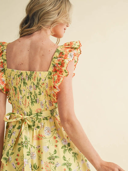 Embroidered Floral Midi Dress
