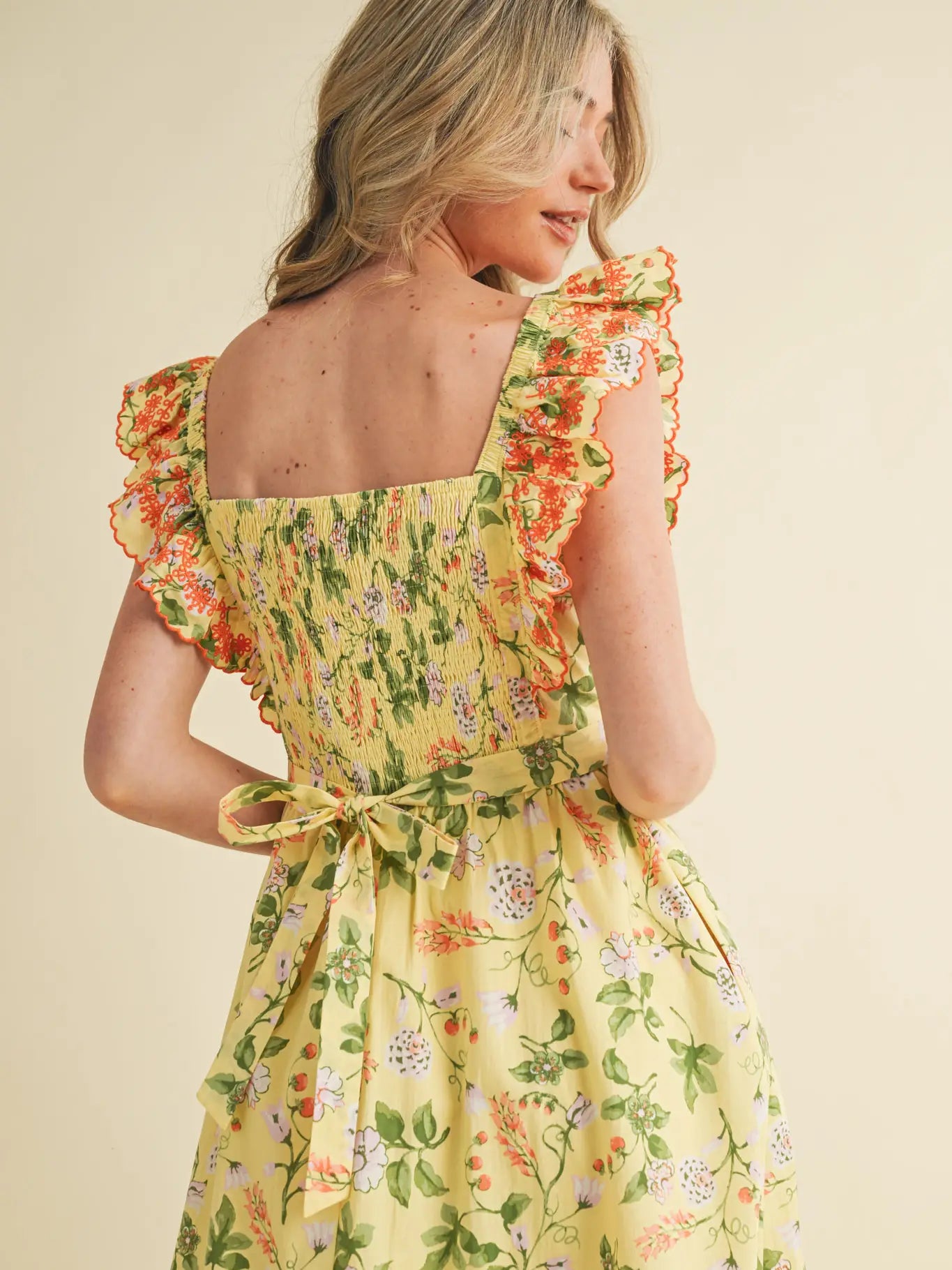 Embroidered Floral Midi Dress