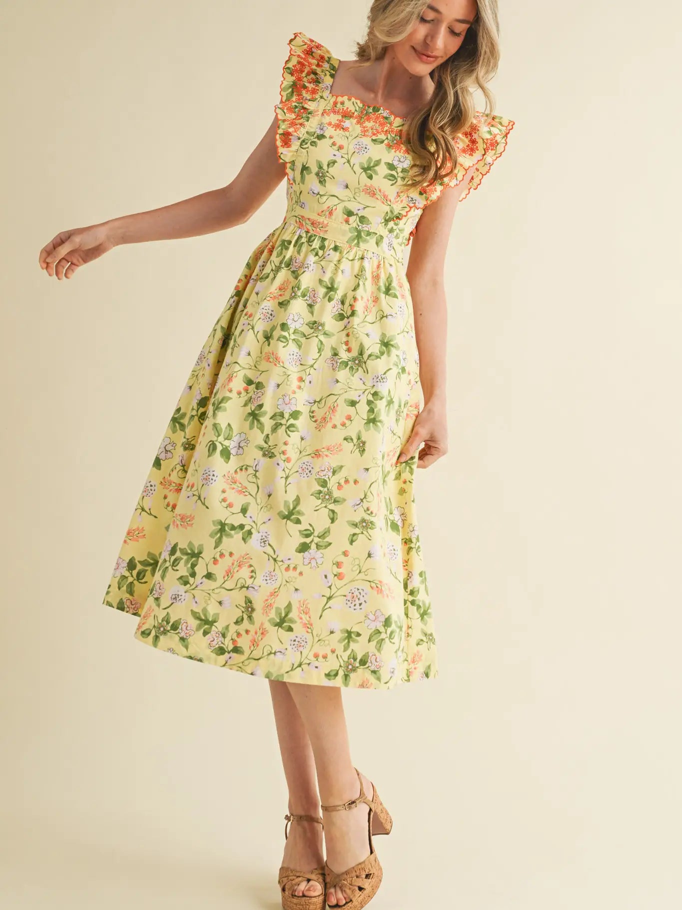 Embroidered Floral Midi Dress