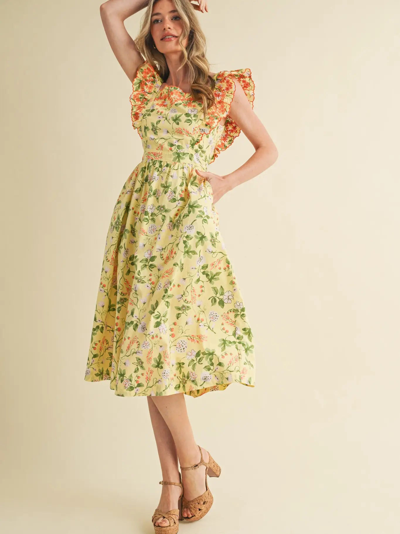 Embroidered Floral Midi Dress