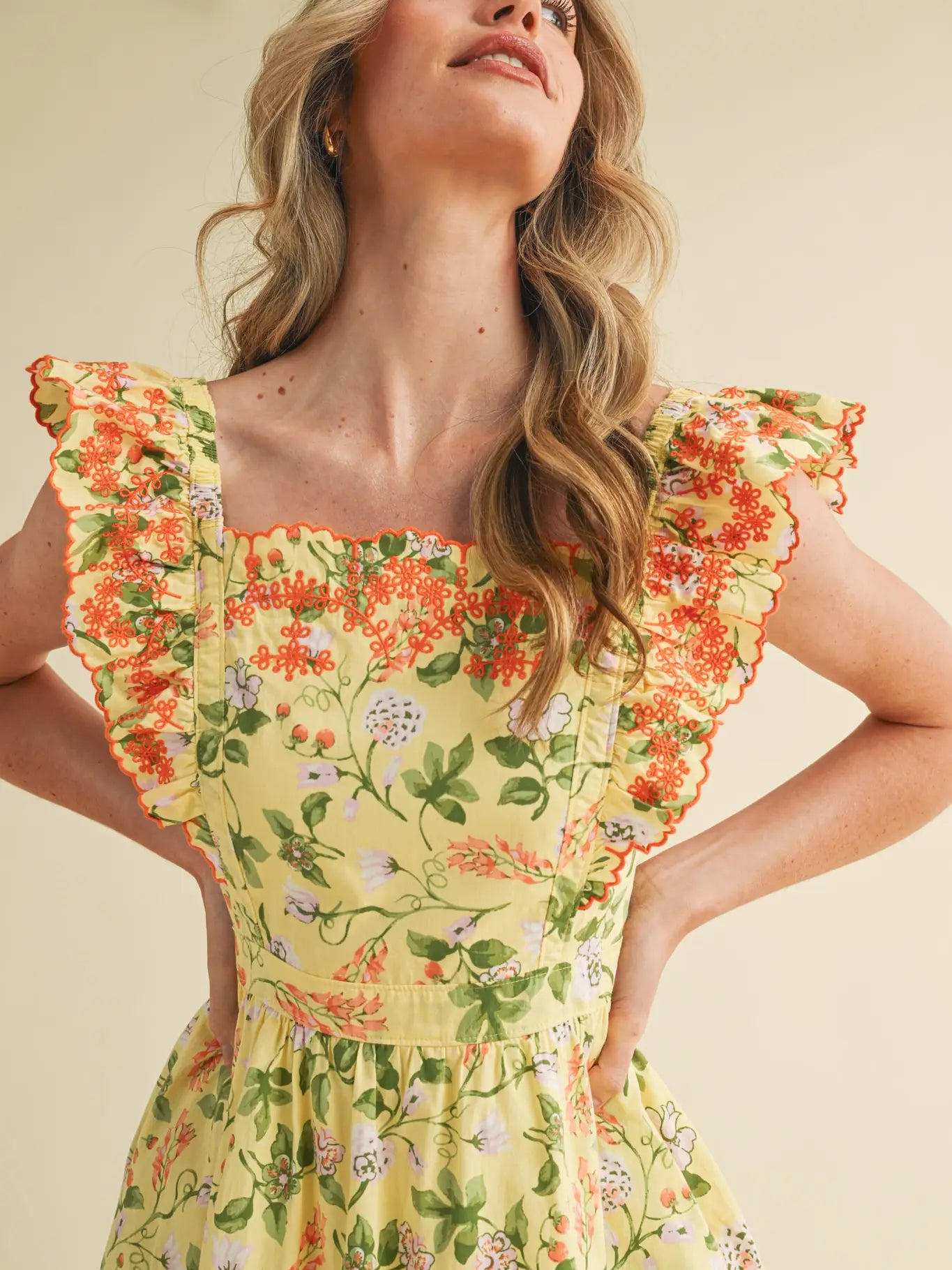 Embroidered Floral Midi Dress