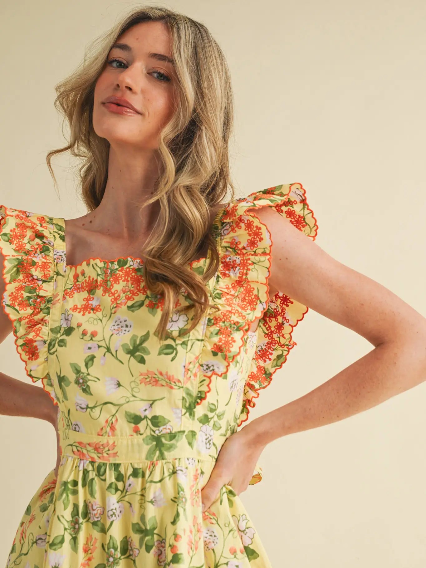 Embroidered Floral Midi Dress