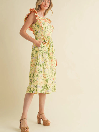 Embroidered Floral Midi Dress