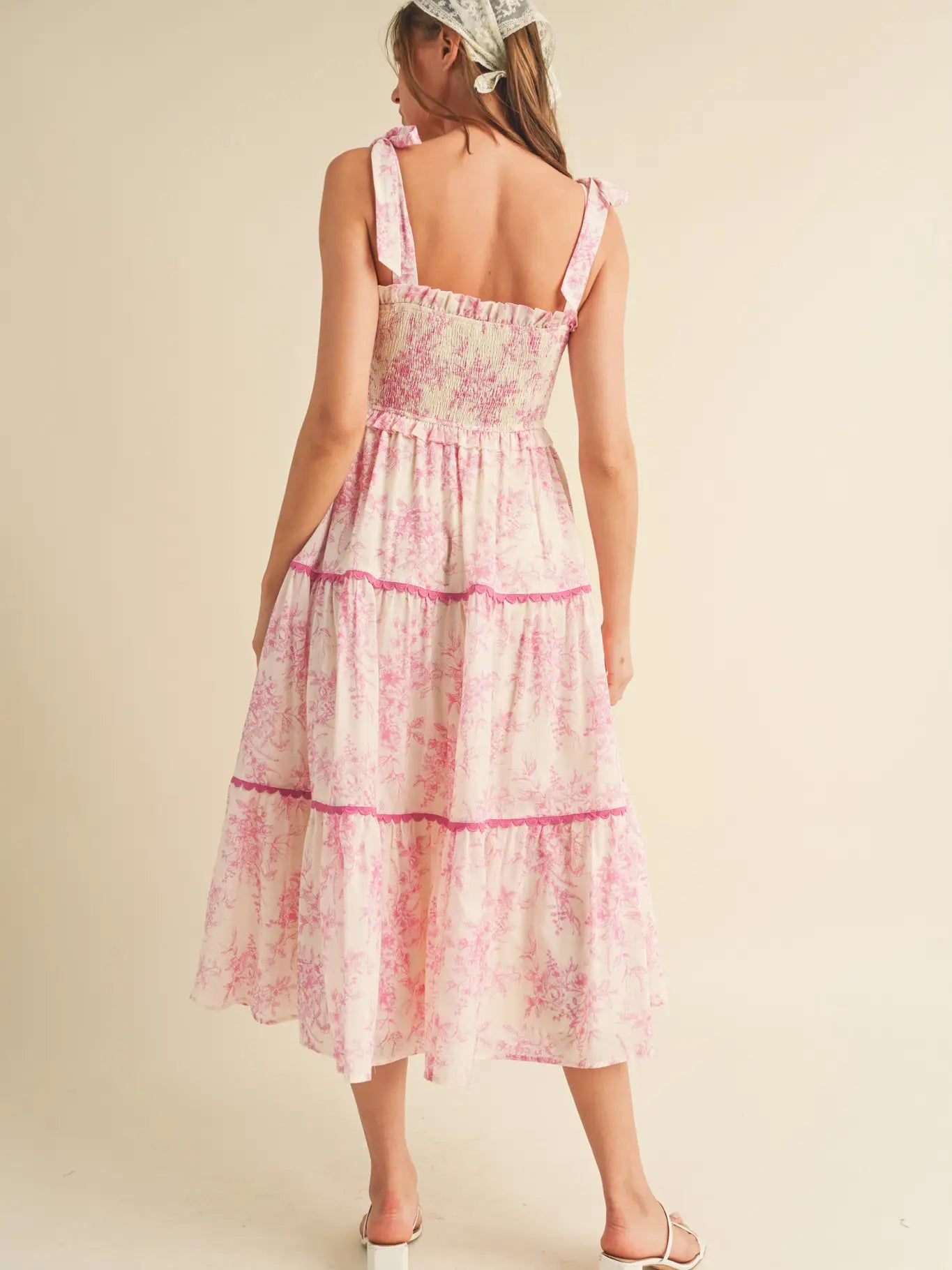 Tiered Lace Trim Floral Midi Dress
