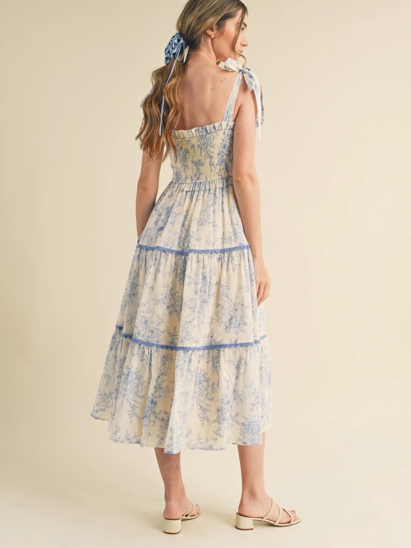 Tiered Lace Trim Floral Midi Dress