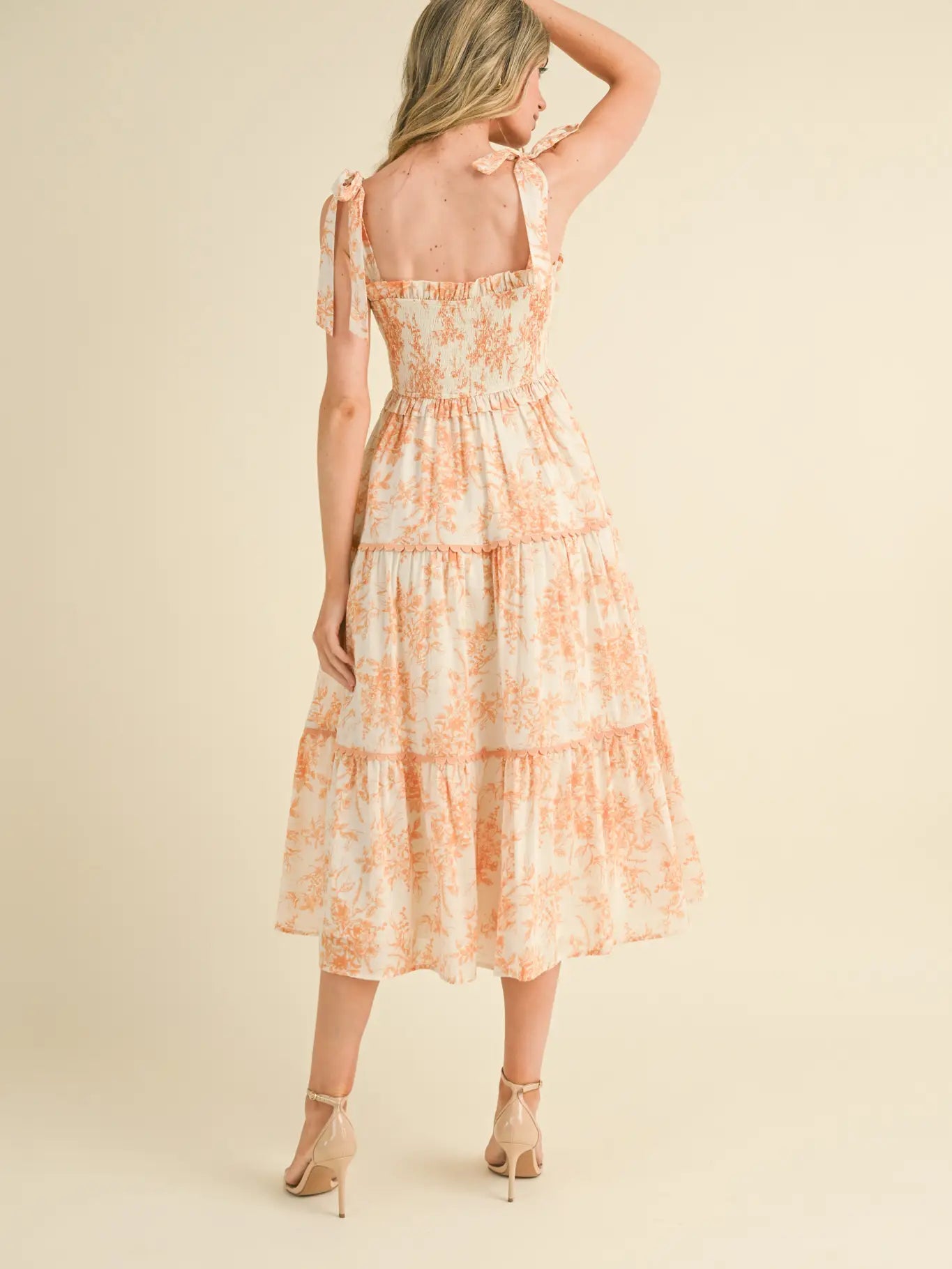 Tiered Lace Trim Floral Midi Dress